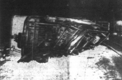 Vogn 112 smadret ved Stadsporten 16. mars 1947. Se for vrig tittelbildet for ulykkesstedet